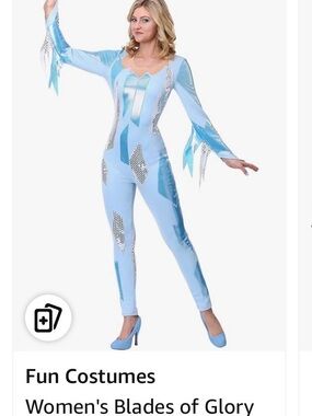 Women's Light Blue Jumpsuit Costume - Blades of Glory Style With Wig
